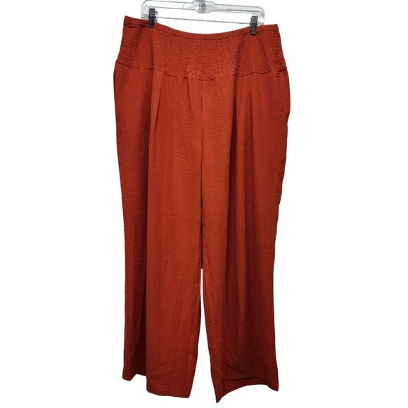 Womens Size 2XL Rust Wide-Leg Pants Crinkle Texture - Picture 1 of 10